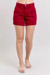 High Waist Tummy Control Garment Dyed Heart Shaped Denim Shorts Judy Blue SCARLET M