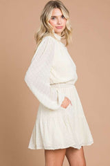 Swiss Dot Smock Neck Mini Dress with Pockets Culture Code