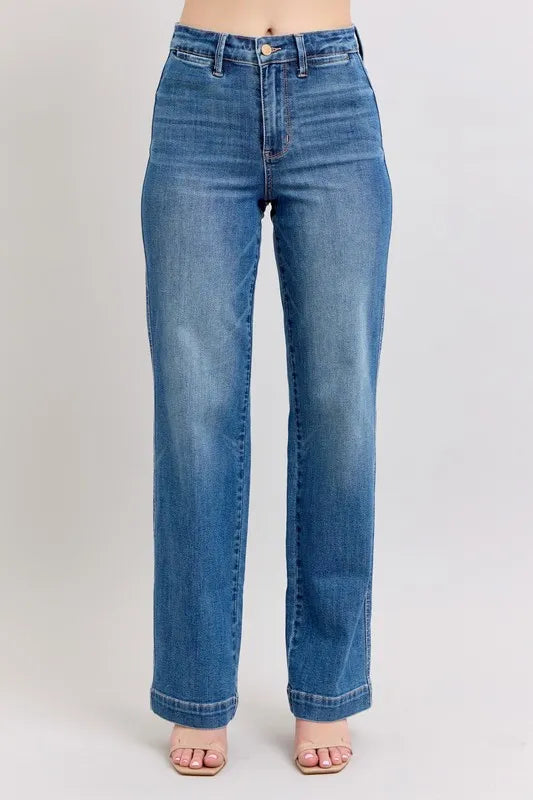 High Waist Contrast Thread Straight Jeans With Plus Size Judy Blue MD 0(24)