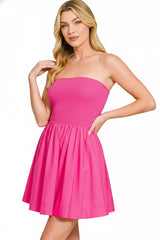 Combined Knit Tube Top Flare Mini Dress ZENANA