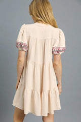 Floral Trim Puff Sleeve Mini Dress Umgee