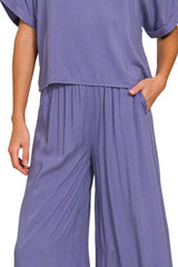 Round Neck T-Shirt and Wide Leg Pants Set ZENANA