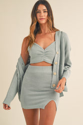 3 Piece Sweater Set with Crop Cami, Mini Skirt, Cardigan Mable Blue S