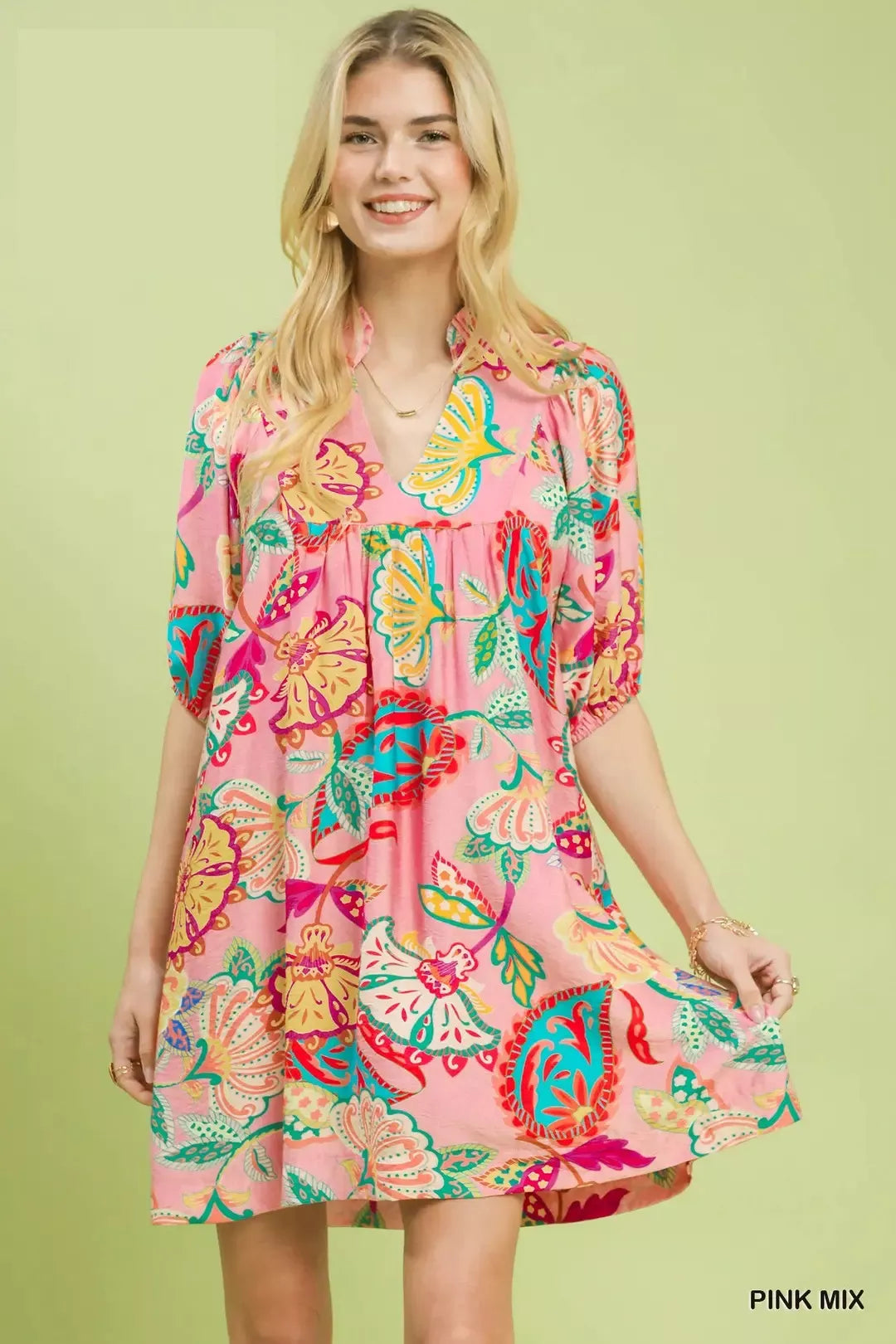 Paisley Print Mini Dress Umgee PINKMIX S