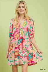 Paisley Print Mini Dress Umgee PINKMIX S