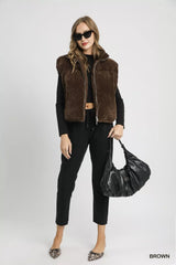 Sherpa-Lined Zip Vest with Drawstring Hem Umgee