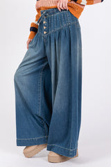 Smocked Waist Band Wide Leg Jeans Sage + Fig
