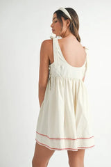 Zig Zag Embroidered Shoulder Tie Mini Dress Mable