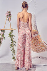 Floral Print Cirnkled Gauze Spaghetti Strap Jumpsuit BiBi