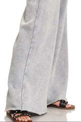 Acid Wash Fleece Palazzo Sweatpants with Pockets ZENANA