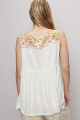 Lace Detail Frill Floral V-Neck Sleeveless Top POL