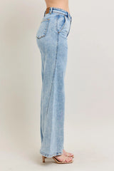 High Waist Wide Leg Jeans with Skewed Inseam With Plus Size Judy Blue