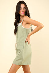 Half Button Down Drawstring Sleeveless Romper Very J