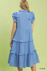 Textured Ruffle Sleeve Tiered Midi Dress Umgee