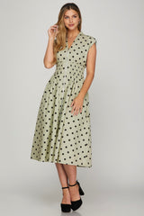 Front Zip Polka Dots Cap Sleeve Midi Dress She + Sky Sage S
