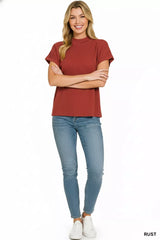 Viscose Mock Neck Short Sleeve Boxy Sweater ZENANA