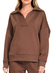 Scuba Collared Pullover and Pants Set ZENANA