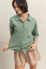 Collared Neck Button Down Waffle Shirt HYFVE SAGE GREEN S