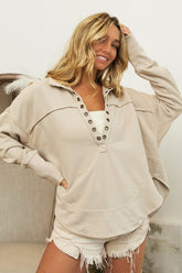 Washed Thumbhole Cuff Sweatshirt BiBi Taupe S