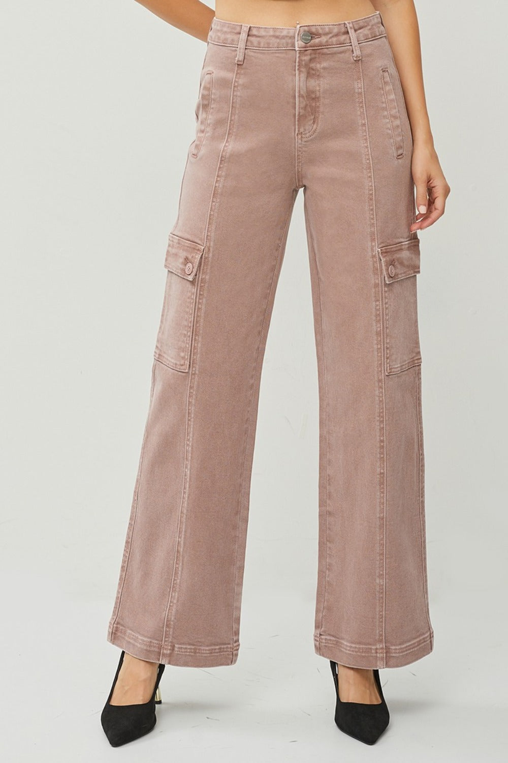 High Rise Wide Leg Cargo Jeans Risen Mauve 0(24)