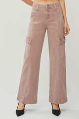 High Rise Wide Leg Cargo Jeans Risen Mauve 0(24)