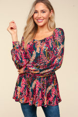 Peplum Floral Square Neck Blouse Haptics