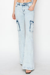 High Rise Cargo Flare Jeans Risen