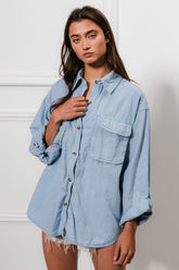 Button Down Stitch Detail Shirt with Chest Pockets BiBi Denim S