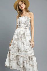 Printed Tiered Tube Midi Dress Umgee Camel S