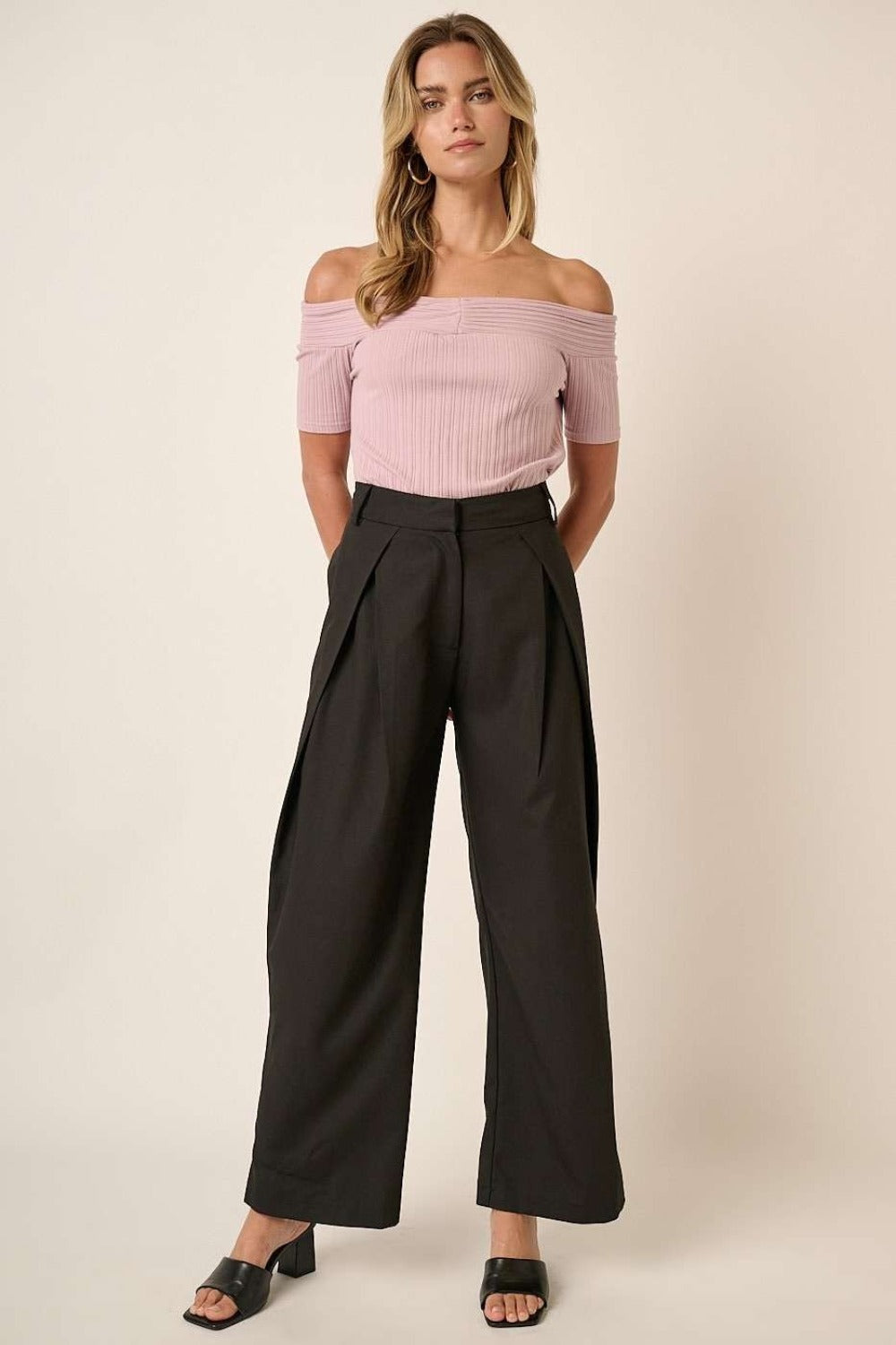 Deep Pleated High Waisted Wide Leg Pants Mittoshop Black S