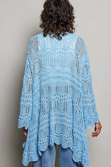 Openwork Lightweight Open Front Cardigan with Scalloped Edge POL