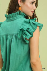 Ruffle Sleeve Textured Babydoll Blouse Umgee