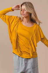 Jersey Knit Top With Cascade Shoulder Ruffle BiBi MUSTARD S