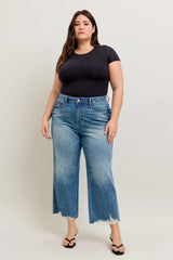Plus Size High Waist Rigid Magic Destroy Hem Crop Wide Judy Blue