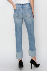 High Rise Cuffed Slim Straight Jeans Risen