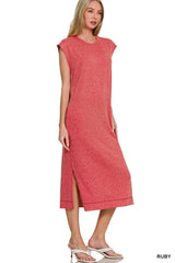 French Terry Sleeveless Round Neck Midi Dress ZENANA