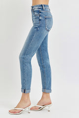 High Rise Cropped Roll Up Jeans Risen