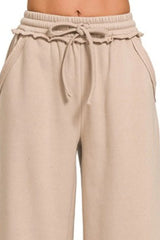 Fleece Exposed Seam Wide Leg Sweatpants ZENANA