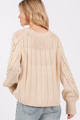 Cable-Knit Long Sleeve Sweater Sage + Fig