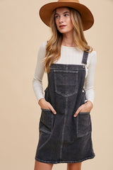 Wide Strap Denim Overall Dress with Pockets Annie Wear
