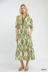 Paisley Smocked Waist Midi Dress Umgee