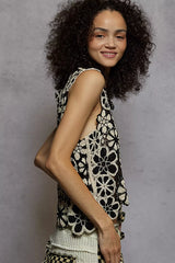 Round Neck Floral Crochet Sleeveless Cropped Top POL