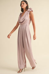 3D Floral Applique Deep Cowl Neck Jumpsuit Mable
