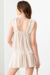 Sheer Pin Dot Tank and Elastic Waist Skirt Set Mustard Seed