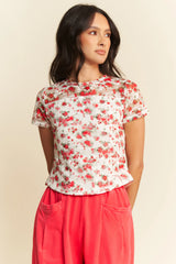 Ribbon Short Sleeve Layered Mesh Top Davi & Dani