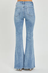 High Rise Light Wash Frayed Hem Flare Jeans Risen