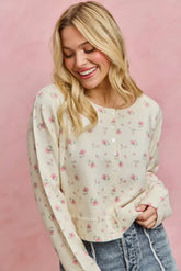 Floral Print Button Down Sweater Cardigan So Me BLUSH S