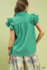 Ruffle Sleeve Textured Babydoll Blouse Umgee