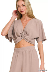 Woven Airflow Twisted Top & Wide Leg Pants Set ZENANA