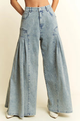 High-Waist Pleated Wide Leg Jeans Jade By Jane DENIM S